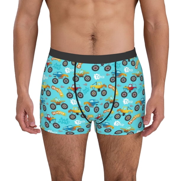 Balery Cartoon Monster Truck Calzoncillos bóxer para hombre, ropa interior de algodón suave y transpirable con cinturilla de nailon-Large
