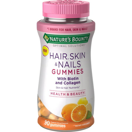 Nature's Bounty Optimal Solutions Hair Skin and Nails Gummies, Tropical Citrus, 90 (Best Hair And Nail Vitamins)