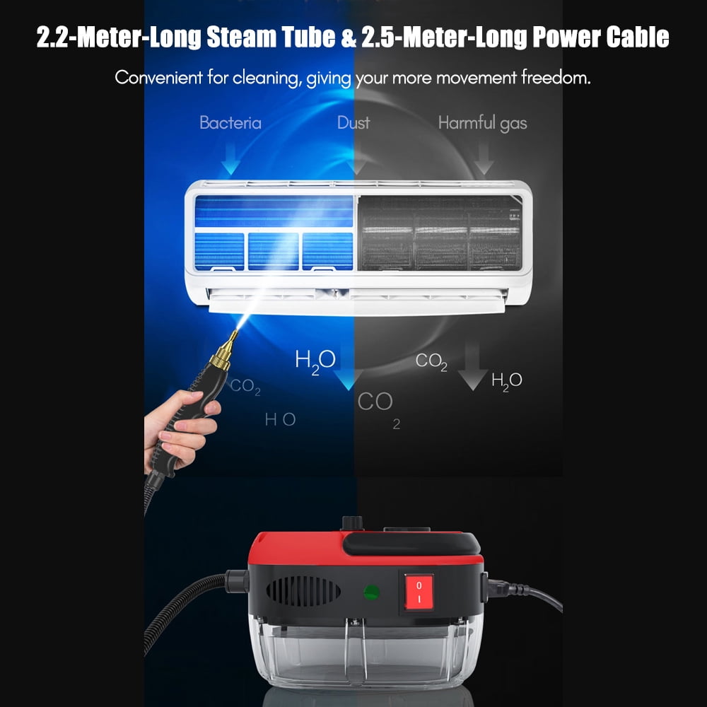 Nettoyeur à Vapeur Portatif à Main 2500 W, Nettoyeur à Vapeur Pressurisé à Haute Température avec Tête de Brosse pour Cuisine, Meubles, Salle de Bain et Voiture