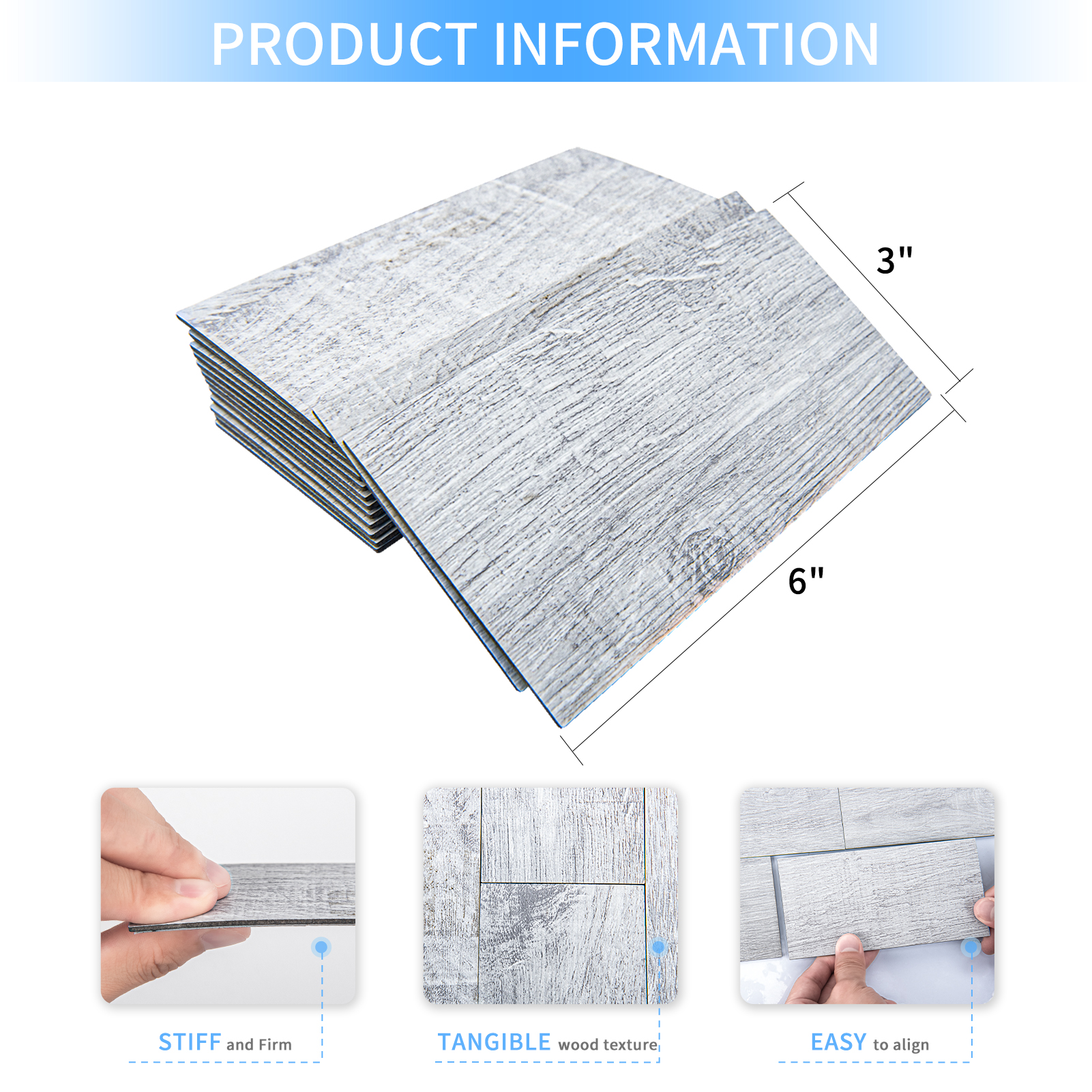 Art3d 102-Piece Peel and Stick Tile Backsplash for Kitchen Bathroom, 3in. x 6in. Stick on Subway Tile White-Washed Wood Plank