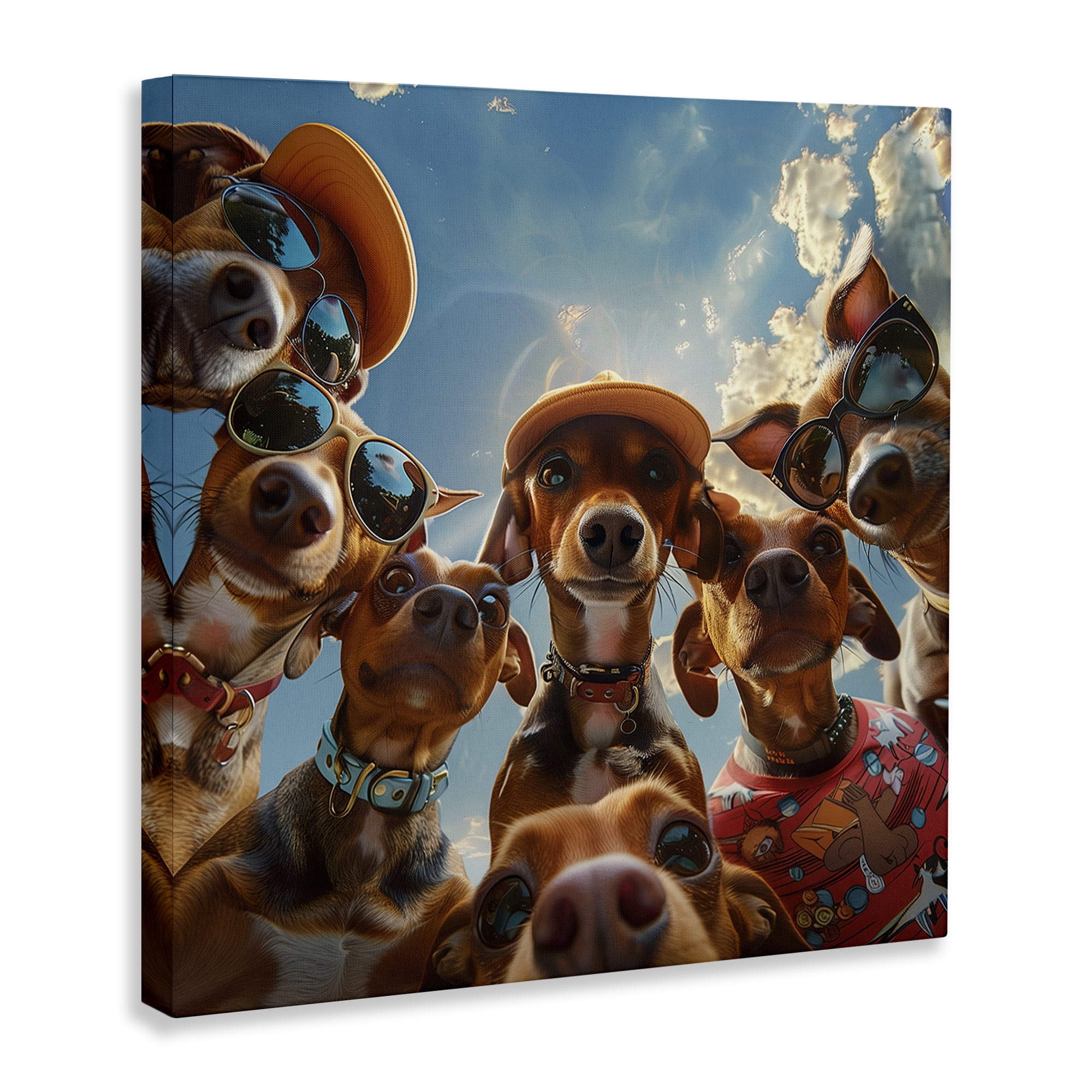 Stupell Industries Funny Wiener Dog Selfie Novelty & Humor Painting Wrapped Canvas Art Print Wall Art, 17 x 17