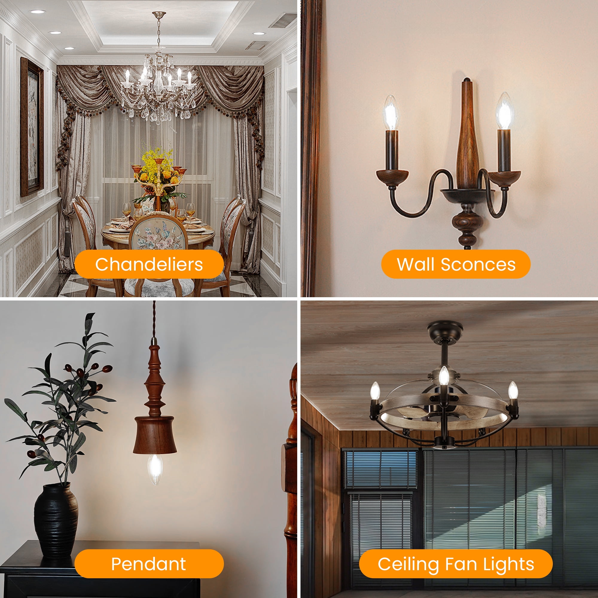 LUZIXIBO LED Light Bulb, 4 Watts (40W Equivalent) B10 Candelabra Bulbs, Dimmable, 5000K Daylight, E12 Base, 12 Pack