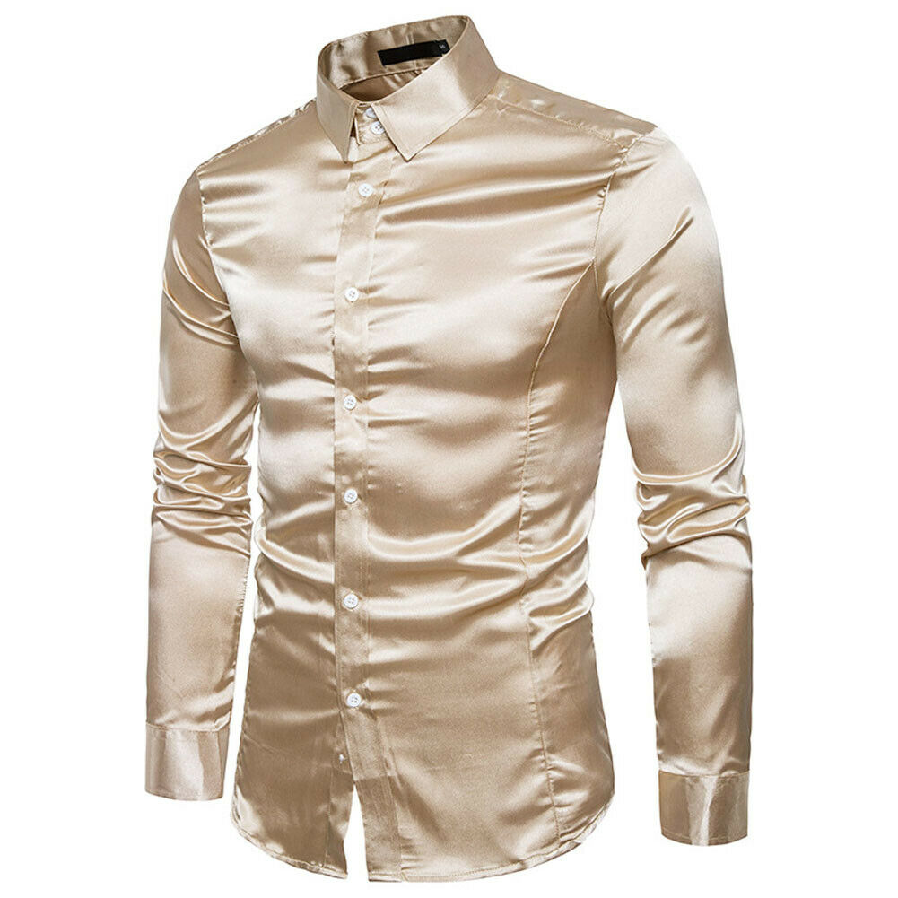Focusnorm Men Formal Satin Silk Dress Shirt - image 2 of 4