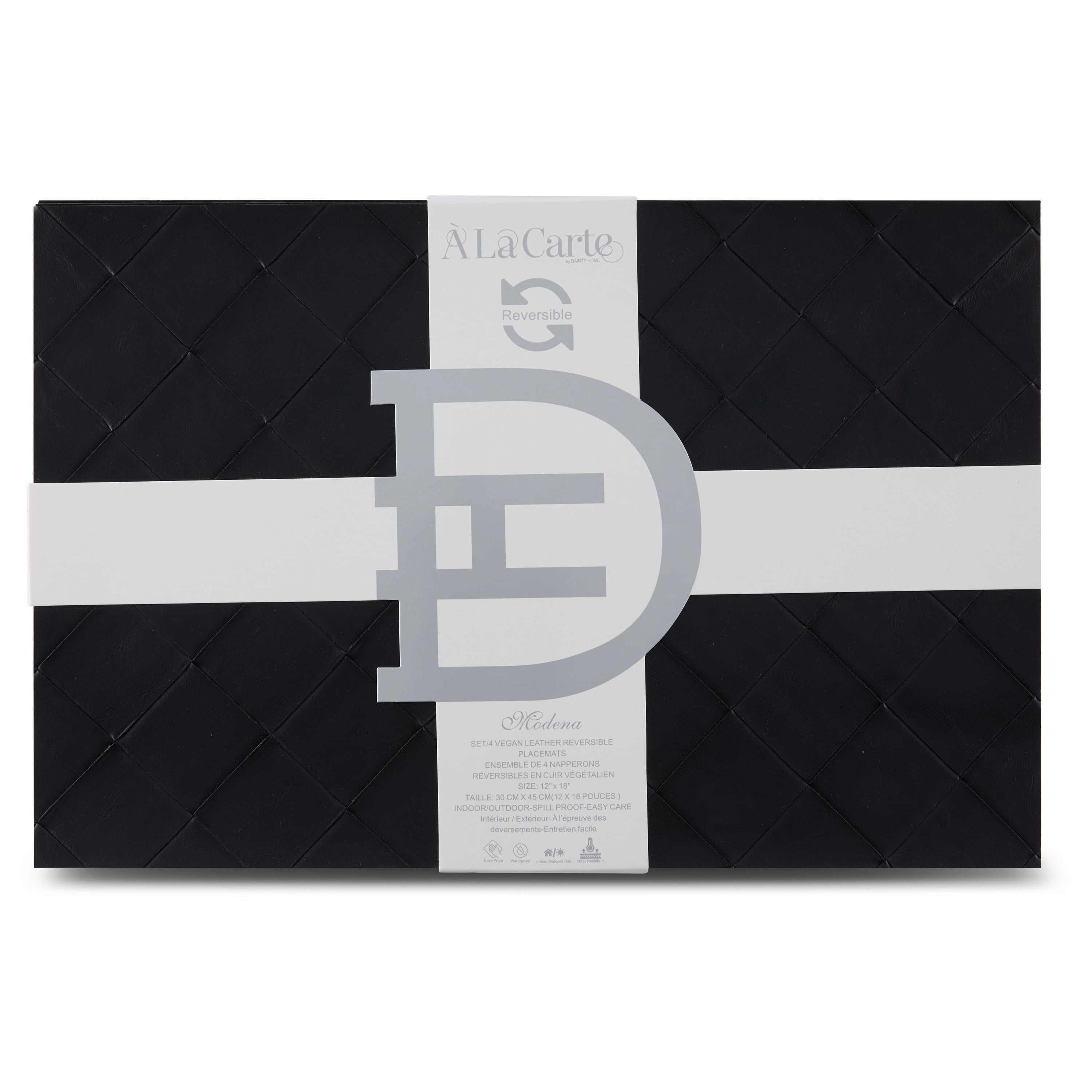 Ala Carte by Dainty Home Modena Geometric Textured Faux Leather Placemats – Set of 4, Reversible, Non-Slip, Washable, Heat & Tear Resistant – 12x18 in Dining Table Mats