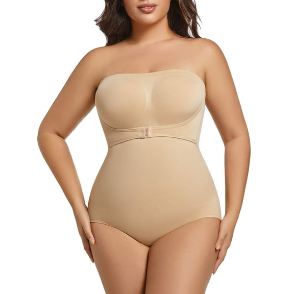 MANIFIQUE Plus Size Strapless Bodysuit for Women Tummy Control Shapewear Seamless Faja Body Shaper with Removable Straps