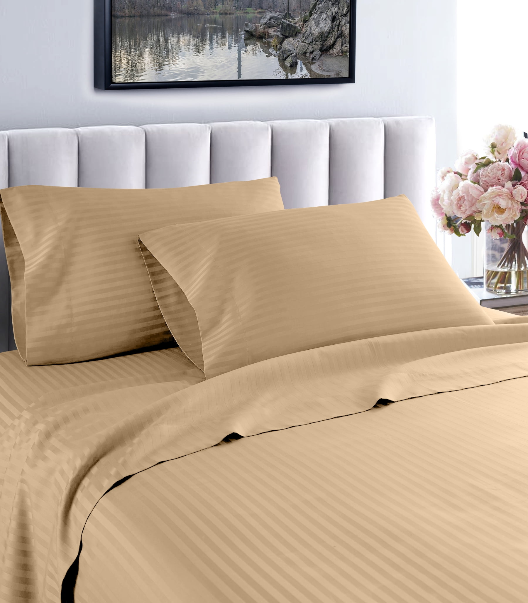 100% Cotton Sheet Set Fitted/Flat Sheet Pillowcases Pair 144 Threads Bedsheets