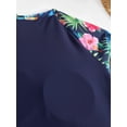 thumbnail image 5 of Tropical Plant Print Drawstring 2 Piece Set Rush Guard Tankini, Short Sleeve Crew Neck Stretchy Sun Protection Patchwork Top Shirt & Boxer Shorts Swimsuit For Surfing Water Sport, Women's Swimwear & C, 5 of 5