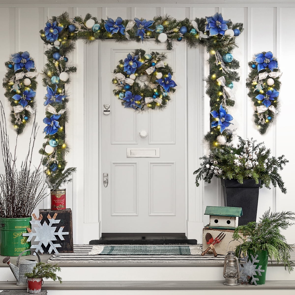 Barton Bundle Set Artificial PreLit Teardrop Swag Wreath Garland