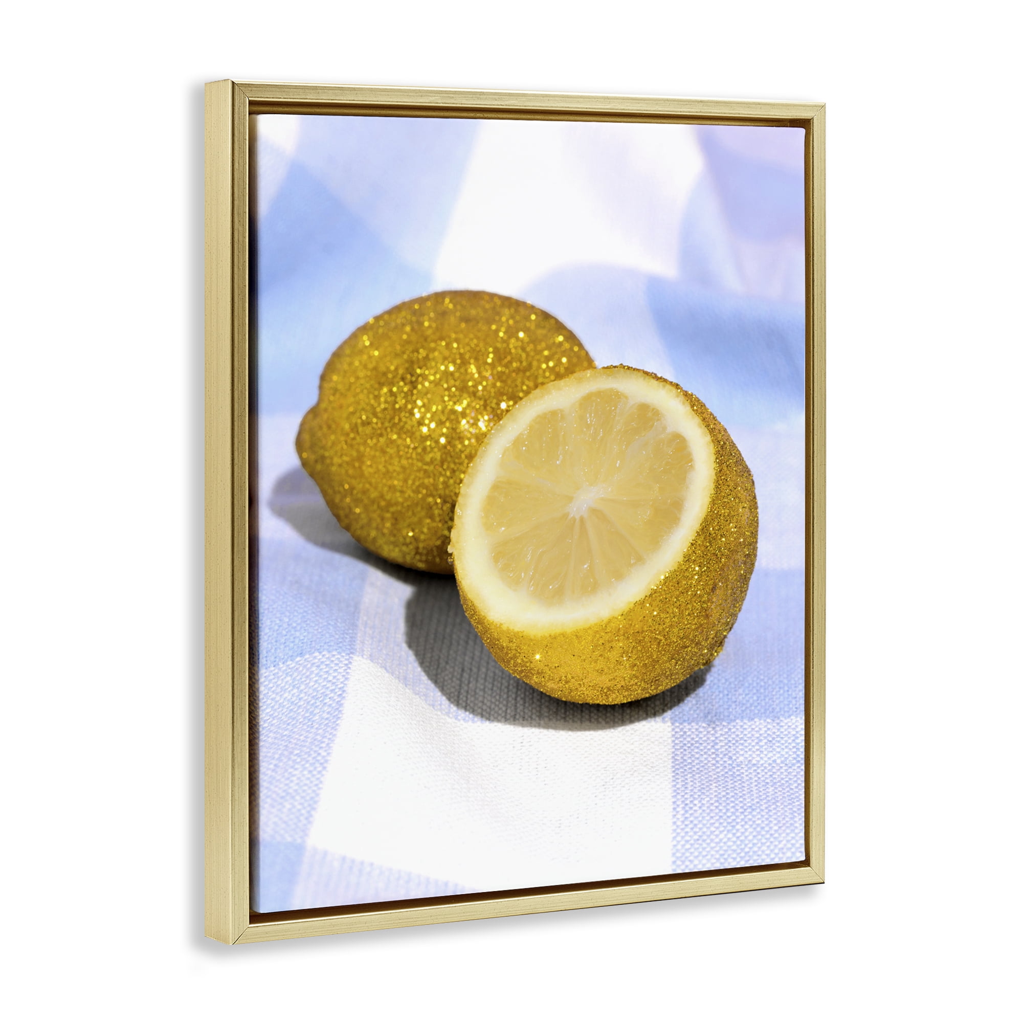 Stupell Industries Glimmer Lemon on Blue Gold Framed Floater Canvas Wall Art, design by LISH Creative