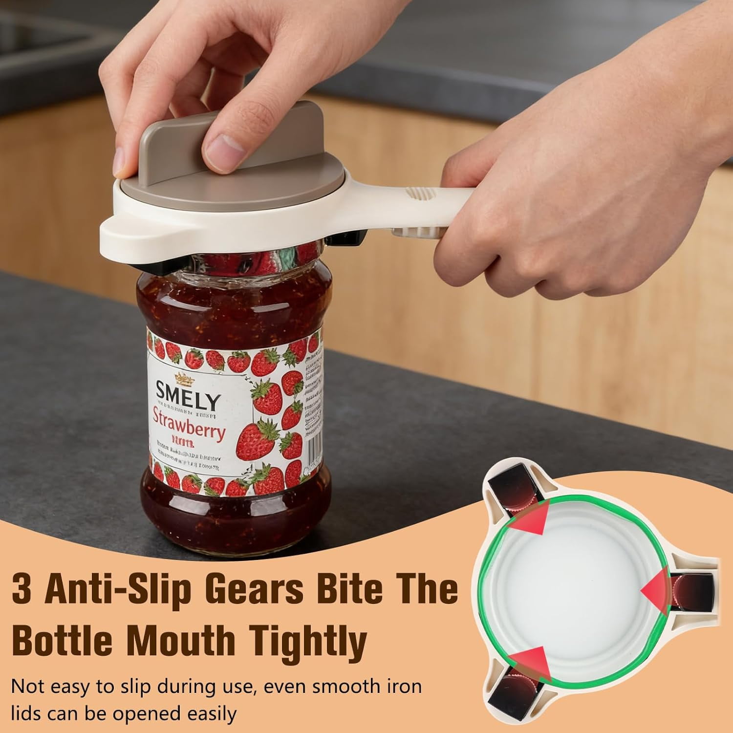 Upgraded 4-in-1 Multi-Functional Jar & Bottle Opener (1-3.5inches), Magnetic Stainless Steel Can Opener with Retractable Adjustable Grip, Extended Ergonomic Handle for Easy Opening