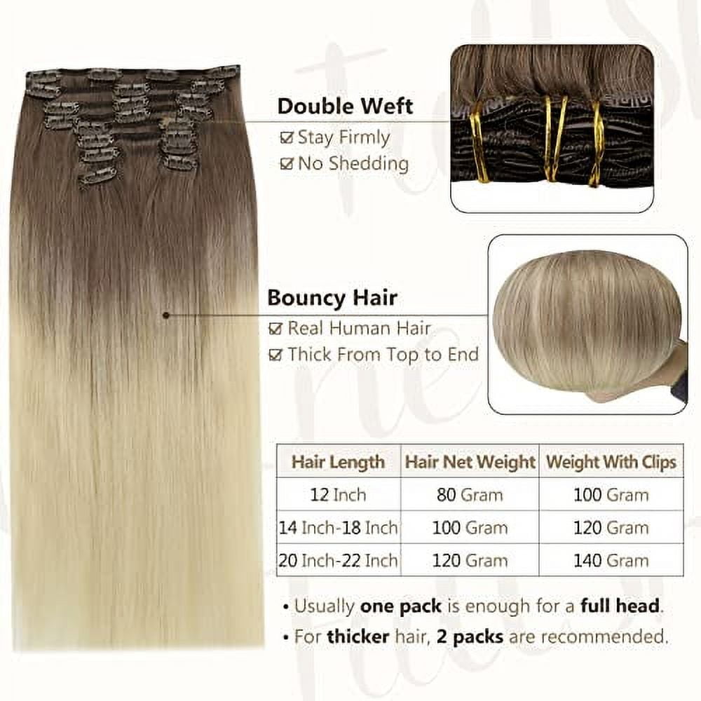 Full Shine 14" 100gram 10 Pcs Remy Balayage Clip in Hair Extensions Dark Brown