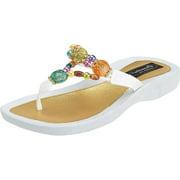 Grandco Womens 24768G Marble Deluxe Beaded Waterproof Sole Beach Thong Sandals