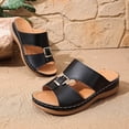 thumbnail image 6 of Womens Wedge Sandals Leather Comfortable Slip on Slides Open Toe Casual Arch Support Platform ladies Sandal Chunky Shoes Black 7(39), 6 of 9