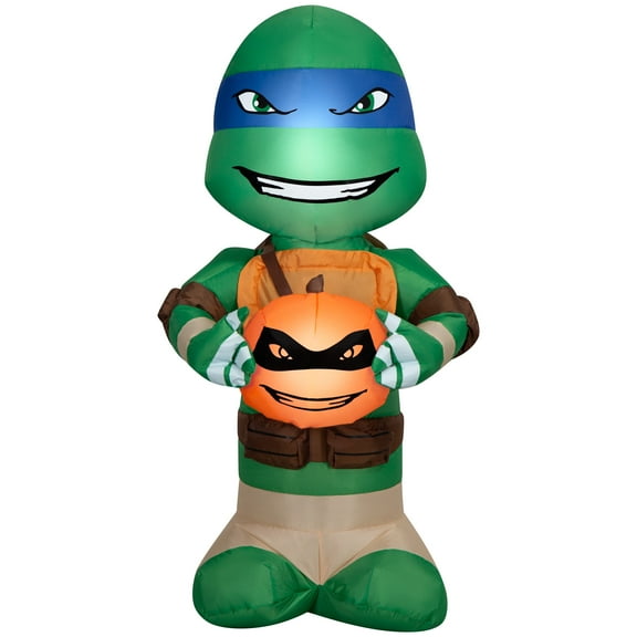 Gemmy Airblown Inflatable Big Head Leonardo w/Pumpkin Nick, 3 ft Tall, Multicolored