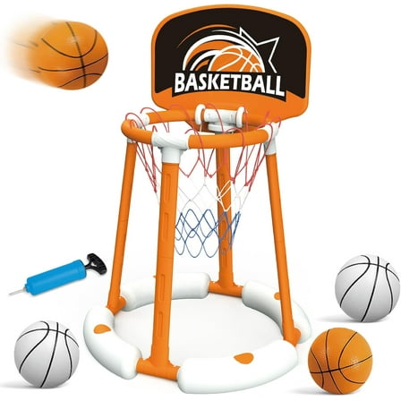 Pool Basketball Hoop with Backboard, Floating Basketball Hoop for Pool with 4 Balls & Pump, Pool Toys for Kids and Adults