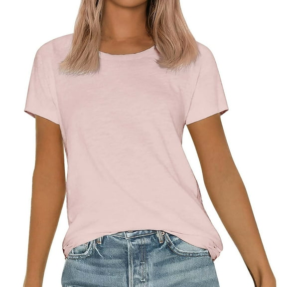 DondPO Women's T-Shirts Womens Short Sleeve Round Neck Shirts Summer top Fashion Basic Tee Shirts for Women Womens tops Beige L