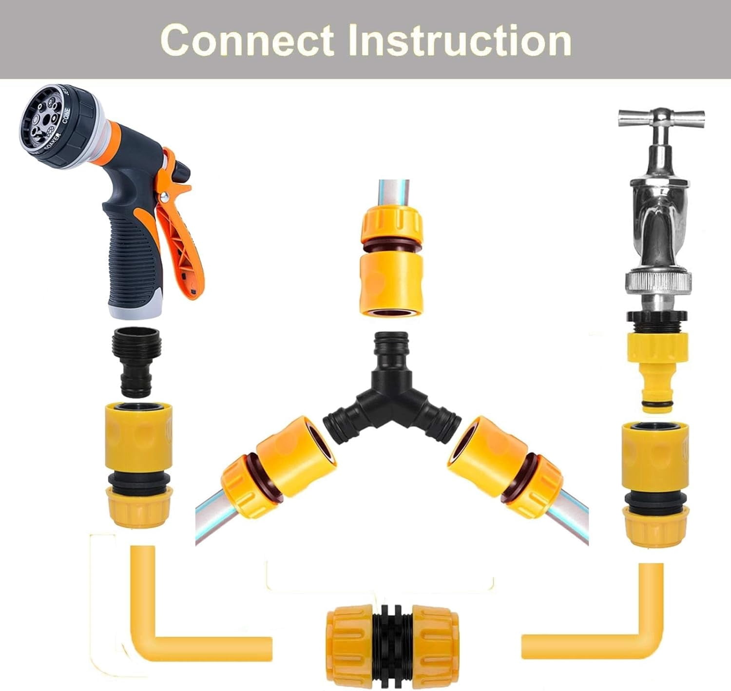 Durable Garden Hose Repair Kit, High-Strength Plastic Quick Connect Multipurpose Usage For Universal Compatibility, Easy Installation And Tight Sealing Support 1/2 Inch And 3/4