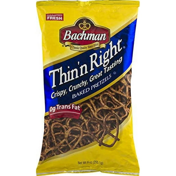 Bachman Thin'n Right Baked Pretzels- Crispy, Crunchy, Great Tasting 9 oz. Bags (6 Bags)
