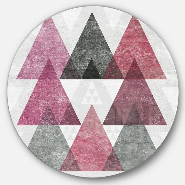 Designart 'Pink Geometric Mod Triangles I' Geometric Metal Circle Wall Art