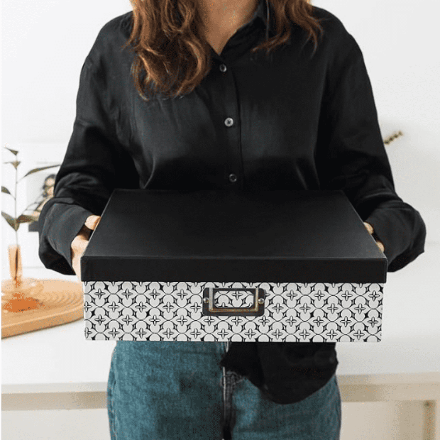 Black and White Decorative Storage Boxes with Lids for Organizing, Set of 3 Jumbo Scrapbook Storage Boxes for Documents, Keepsakes, Memories, Modern Trellis