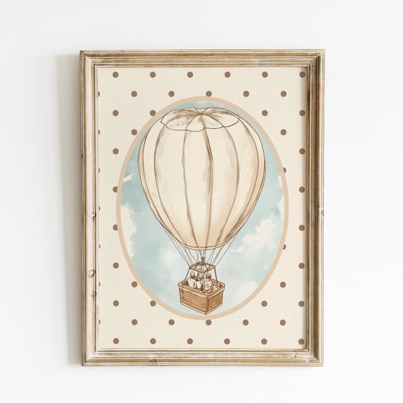 Vintage Hot Air Balloon Nursery Wall Art, Unframed Paper Print Size 8x12