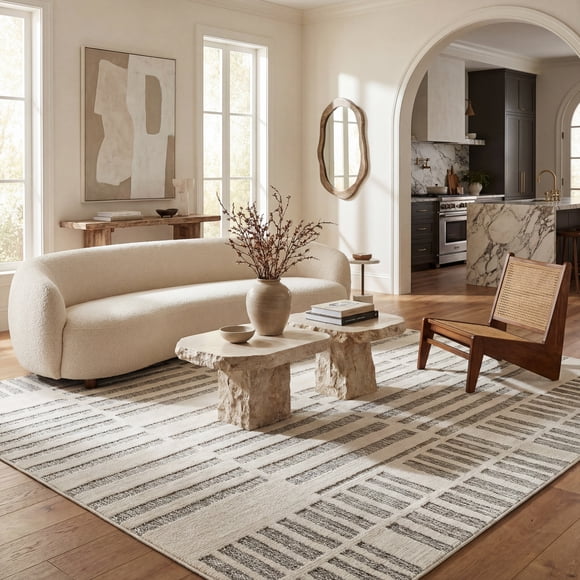 Rug Branch Maise Abstract Indoor Outdoor Area Rug, Cream Beige, Modern - Entryway, Hallway, Bathroom, and Kitchen