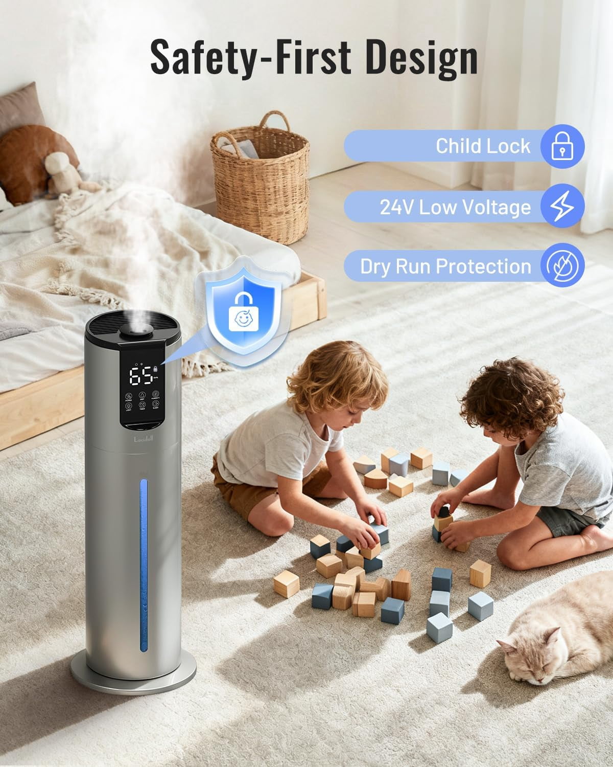 8L Ultrasonic Cool Mist Humidifier for Bedroom Large Room, Easy Clean Washable Parts, Grey