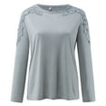 thumbnail image 4 of Gray Women's Long Sleeve T-shirt, Women'S Elegant Tops Fashion Solid Lace Splice Long Sleeve Round Neck Tunic Shirt Blouse Pullover Tops,Women's Long sleeve T-shirt L, 4 of 7