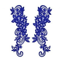 Royal Blue 2.75"x8" Pair of Floral Venice Lace Applique Embroidered Bridal Guipure Patch Motif (2 Pieces)