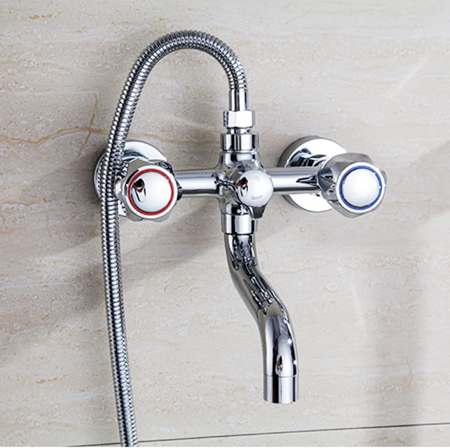 Bathtub Faucet with Shower Chrome Bathroom Faucet Hot and Cold Water Brass Shower Faucet-F