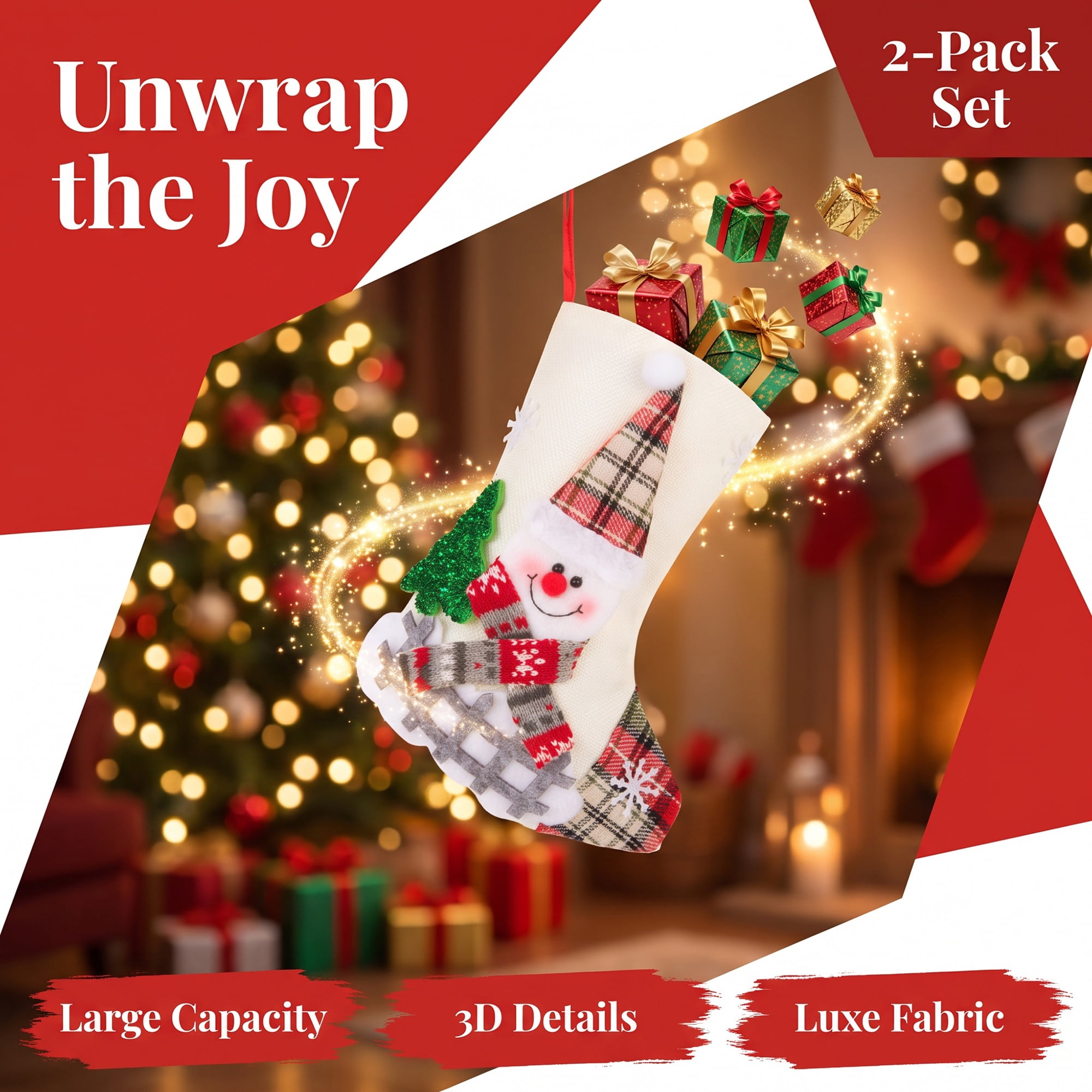 Unique Bargains 2 Pack Cartoon Stockings Assorted Garland Accents White Snowman 8"
