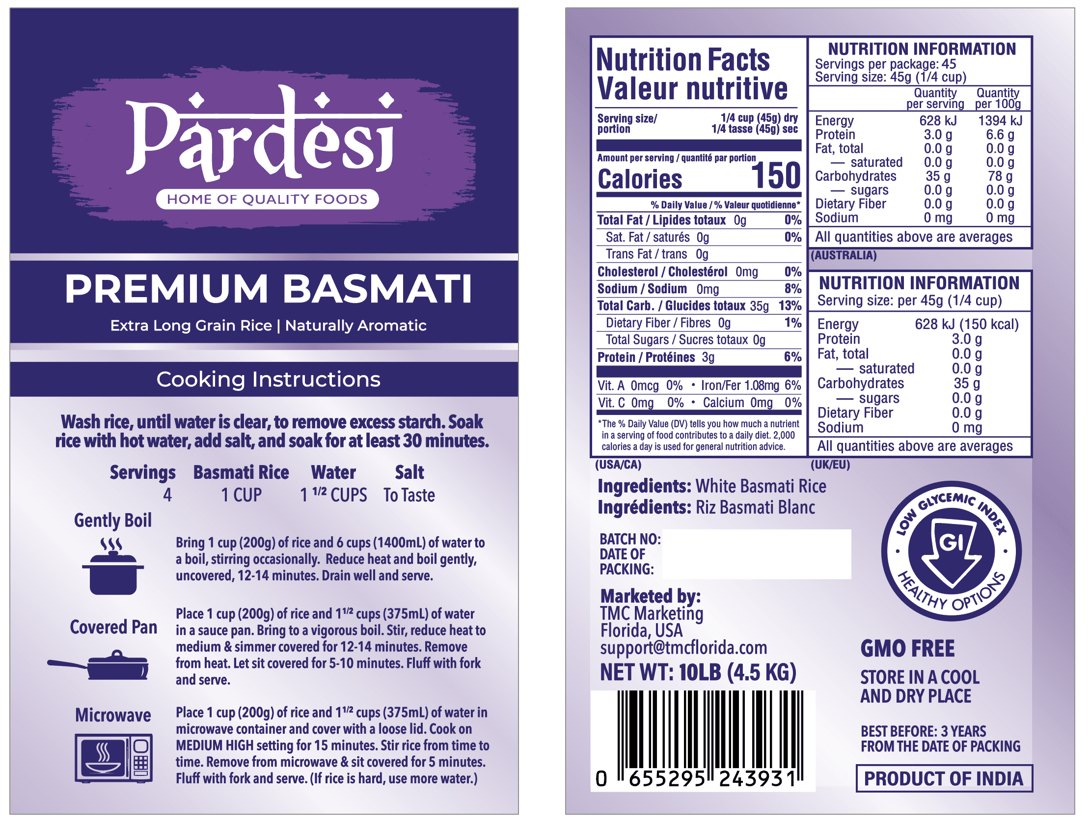 PARDESI Premium Extra Long Grain Basmati Rice 10LB - Aromatic Taste - Restaurant Quality
