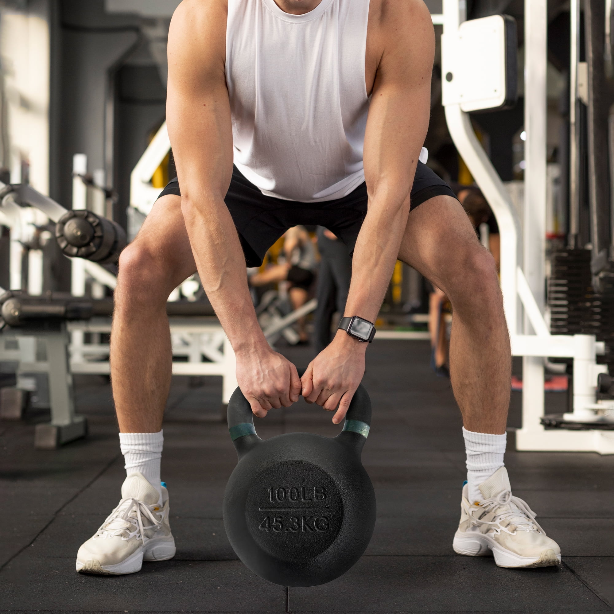BalanceFrom 100 Lbs Powder Coated Cast Iron Training Kettlebell, Black