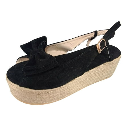 

Womens Espadrille Platform Sandals Wedges for Casual Summer Lightweight Peep Toe Knot Bow Slingback Sandalias