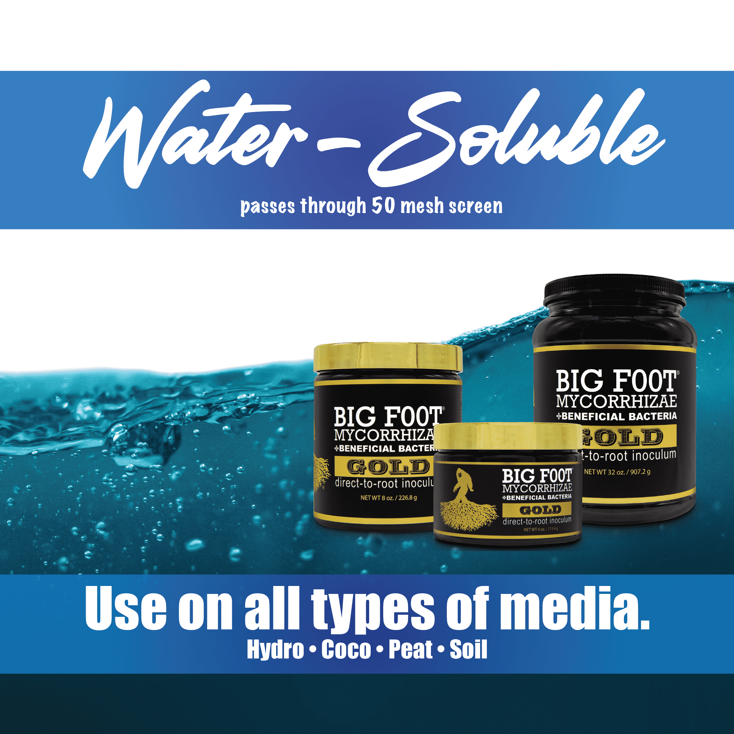 Big Foot Gold Mycorrhizal Fungi 4 oz, Beneficial Bacteria for Plant Growth, Root Stimulator, Super Concentrated 3-in-1 Formula for All Plants