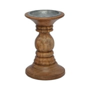 Way To Celebrate Natural Wood Home Decor Pillar Candle Holder, 6.2"