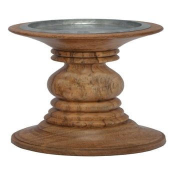 Way To Celebrate Natural Wood Home Decor Pillar Candle Holder, 6.2"