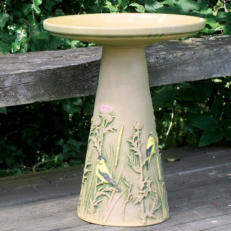 Burley Clay Hand Painted Finch Ceramic Birdbath by Backyard Nature Products Inc