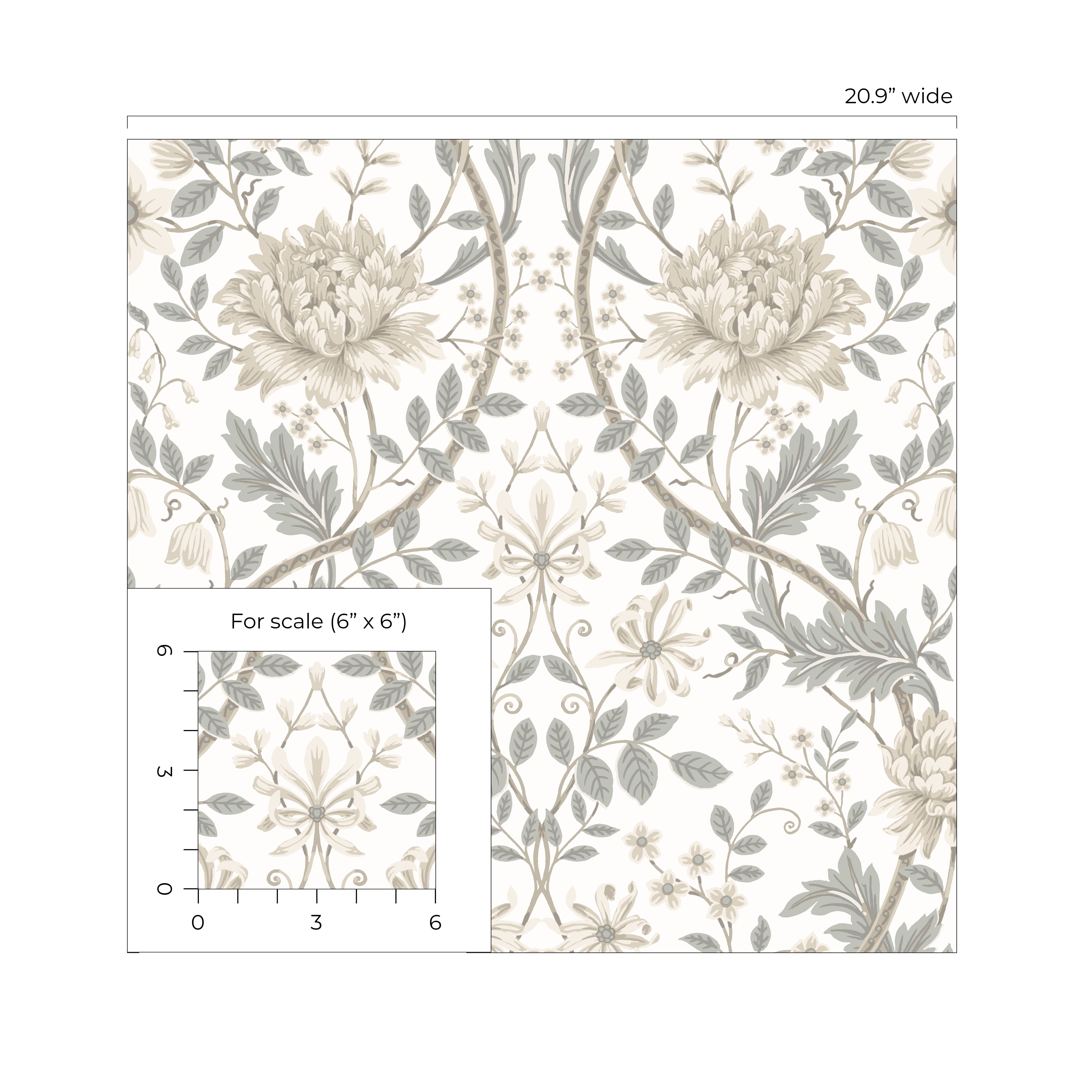 Seabrook Designs Ivory & Grey Honeysuckle Floral Prepasted Wallpaper - 20.9 in. W x 33 ft. Roll