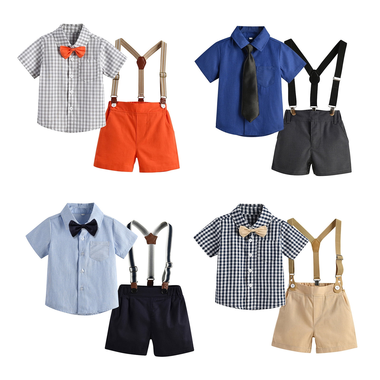 WEIYLL Baby Boy Outfits Red Striped Shirt Tops Shorts Tie