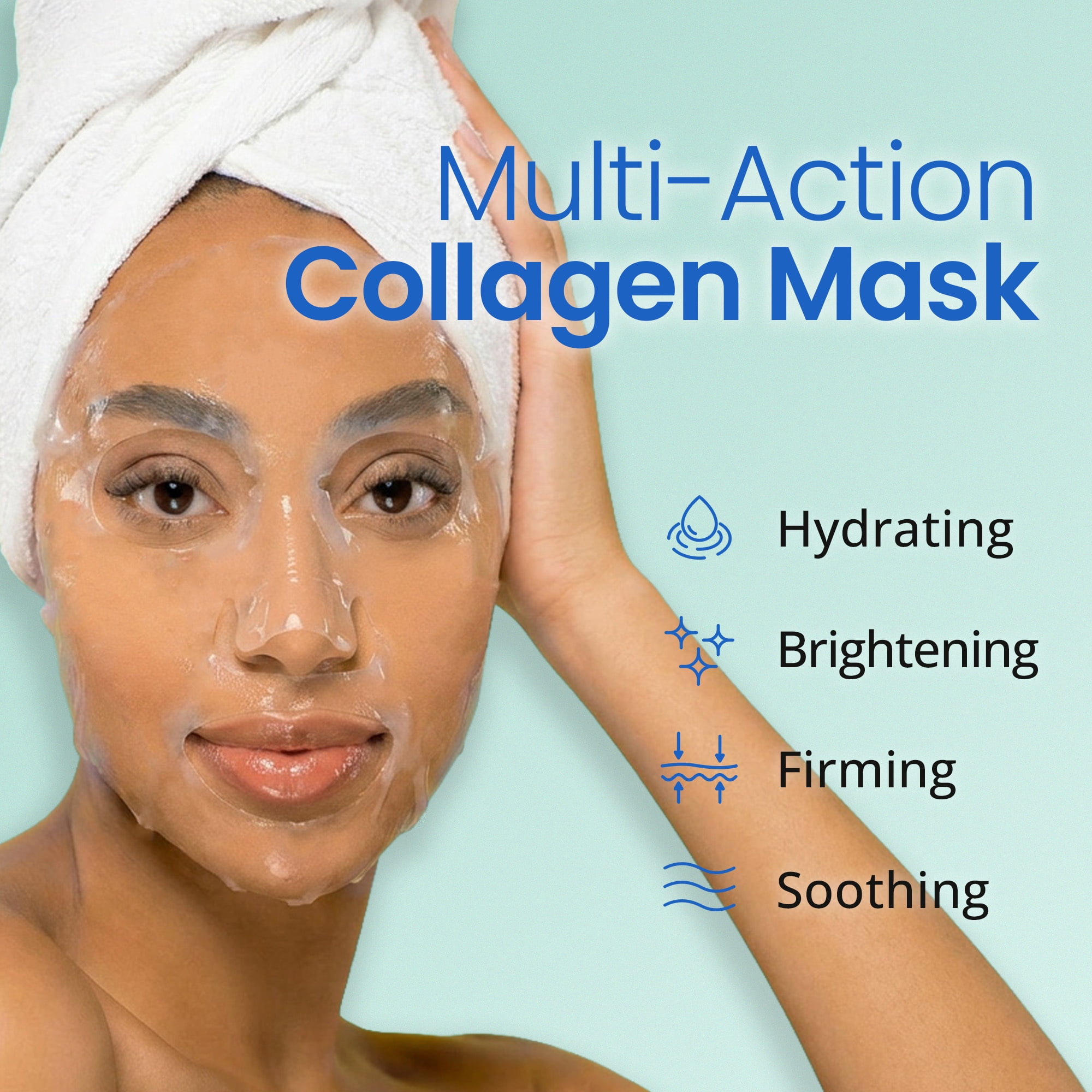 Ebanel 10-Pack Hydrogel Collagen Face Mask, Instant Brightening Hydrating Facial Masks Sheet Mask for Firming, Lifting Anti Aging Anti Wrinkle with Hyaluronic Acid, Peptide, Aloe Vera, Vitamin C & E