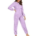 thumbnail image 3 of Dazajoo Womens Plush Hooded Jumpsuit Sherpa Fuzzy Pajamas Long Sleeve Solid Color Onesie with Pocket Winter Zip Up Warm Rompers Sleepwear,Purple,XXXL, 3 of 9