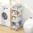 thumbnail image 3 of 4-Tier Plastic Rolling Storage Cart Utility Cart with Extra Hanging Cups Handles Lockable Wheels for Living Room Bathroom Kitchen Office White, 3 of 14