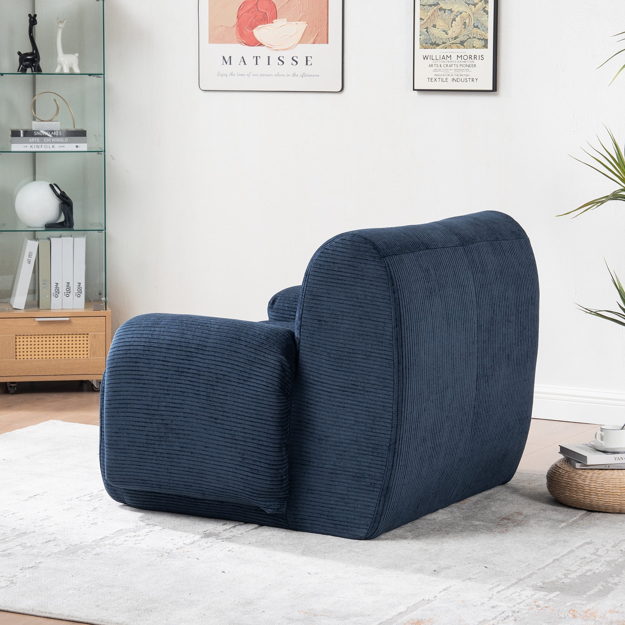 42"W Modern Oversized Accent Chair,Upholstered Boneless Single Sofa Chair,Chenille Armchair Reading Lounge Chair for Living Room,Bedroom,Apartment,Navy