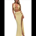 thumbnail image 2 of Vestido de Punto Calado de Dos Piezas para Mujer, con Protección Solar, Camiseta Sin Mangas y Falda, Conjunto de Verano Amarillo L, 2 of 8