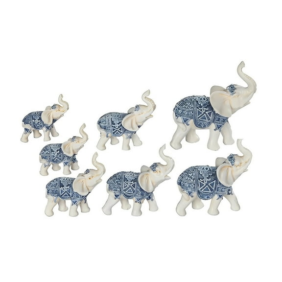 FC Design 7-PC Blue and White Thai Elephant in Different Sizes 2" -4"H Figurine Set Statue Sculpture Ornament Decoration Home/Room Decor and Unique Gift Ideas for Housewarming, Holidays and Birthdays