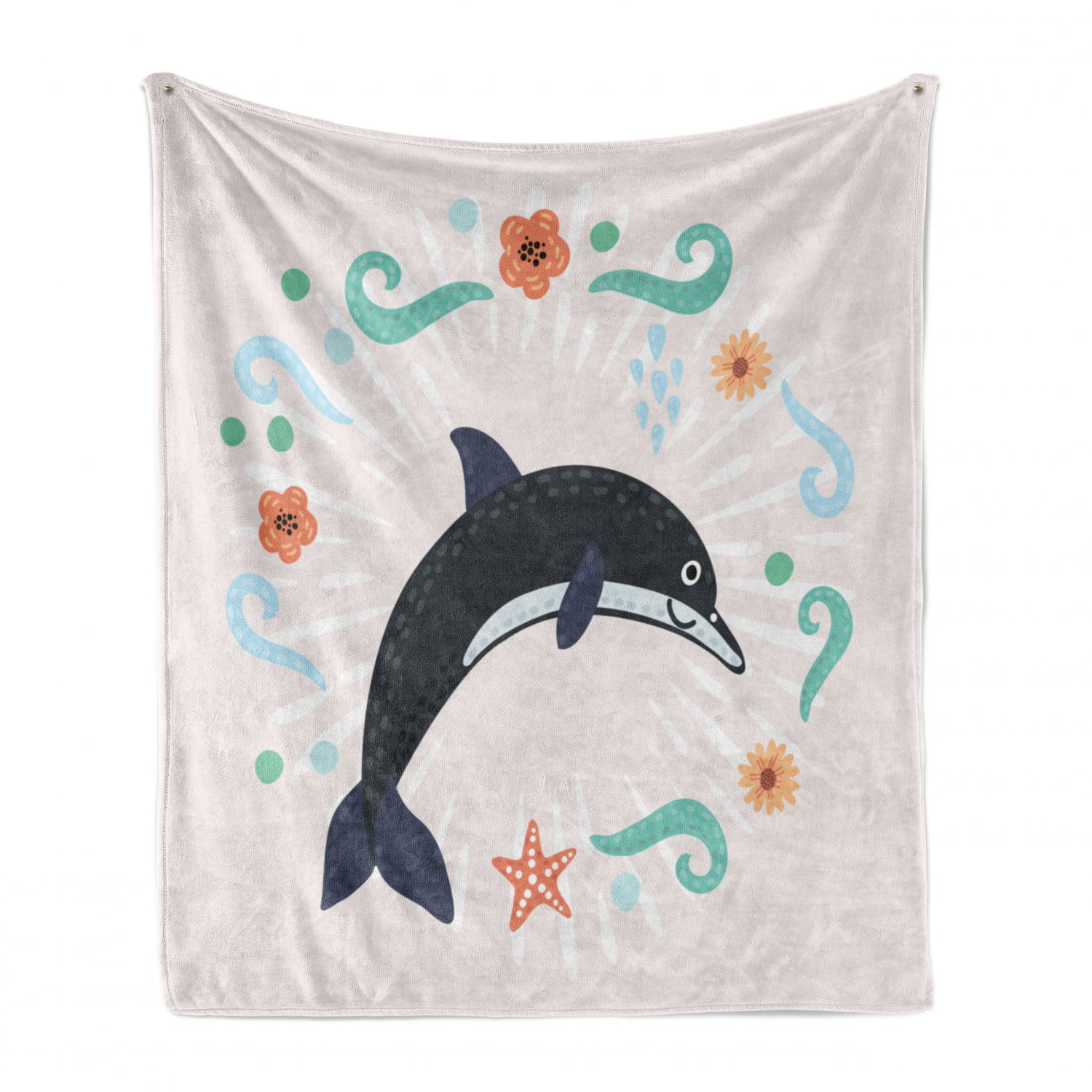70 x 90 Cartoon Composition of Smiling Nautical Ocean Animal with Starburst Line and Swirls Multicolor Cozy Plush for Indoor and Outdoor Use Ambesonne Dolphin Soft Flannel Fleece Throw Blanket 