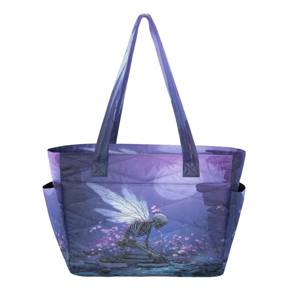 Quilted Tote Bag Large Capacity Multi-Compartment Handbag Lightweight Structured Shoulder Bag Versatile Casual Bag Winged Skullman