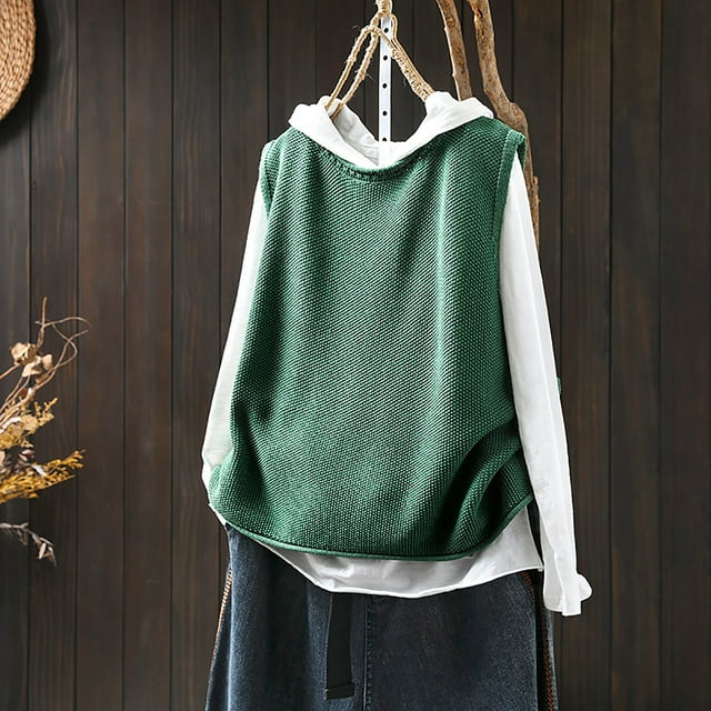 Women's Solid Color Knitted Vest Loose Large Sized Versatile Coat for Layering over Shirts or Tees, Soft Knit Fabric