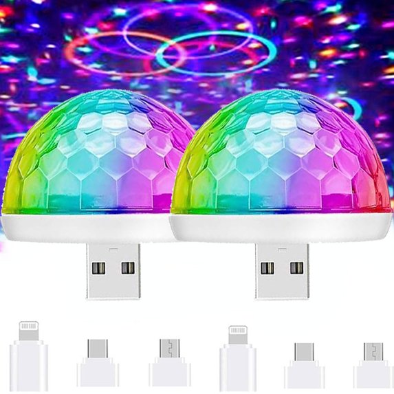 USB Mini Disco Lights, Stage DJ Lights, Magic Ball Lights, LED Small Magic Ball Sound Control Stage Lights, Multi-Color Car Atmosphere Lights for Halloween/Birthday/Wedding(2 pcs)